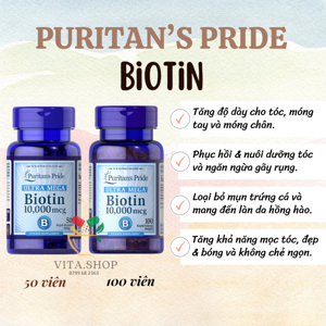 Viên uống đẹp da, tóc, móng Puritan's Pride Ultra Mega Biotin 10.000mcg 50 viên