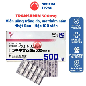 Viên uống giúp trắng da mờ nám Transamin 500mg của Nhật bản hộp 100 viên