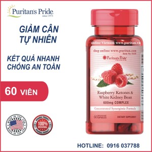 Viên uống hỗ trợ giảm cân Puritan's Pride Raspberry Ketones & White Kidney Bean 600mg Complex 60 viên