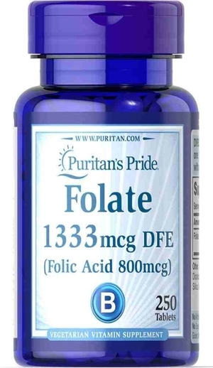Viên uống ngăn ngừa thiếu máu Puritan's Pride Folic Acid 800mg 250 viên