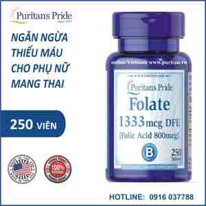 Viên uống ngăn ngừa thiếu máu Puritan's Pride Folic Acid 800mg 250 viên