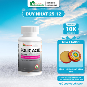 Viên uống tạo máu Folic Acid Vitamins For Life hộp 100 viên