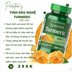 Viên uống tinh chất nghệ Puritan's Pride Turmeric 800mg 100 viên