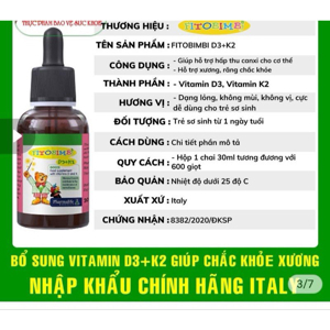 Vitamin D3 Fitobimbi D3+K2 - Hỗ trợ  trẻ hấp thu canxi, giúp xương, răng chắc khỏe