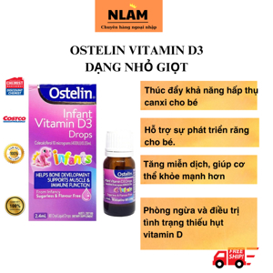 Vitamin hỗ trợ xương và đề kháng cho bé Ostelin Infant Vitamin D3 Drops 2.4ml của Úc