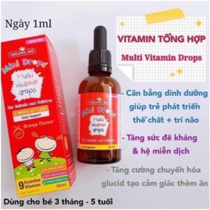 Vitamin tổng hợp dạng siro cho bé biếng ăn Natures Aid Mini Drops Multivitamin - 50ml
