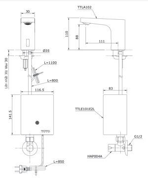 Vòi cảm ứng Lavabo Toto TTLA102/TTLE101E2L/HAP004A