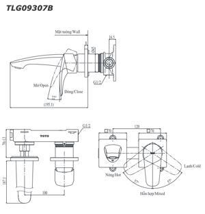 Vòi chậu gật gù nóng lạnh Toto gắn tường TLG01311B