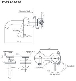 Vòi chậu lavabo Toto TLG11307B gắn tường