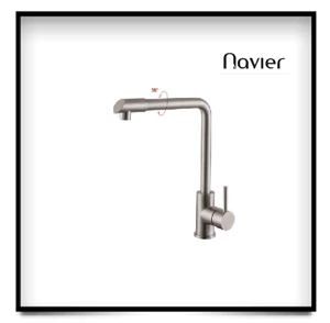 Vòi chén nóng lạnh uốn vuông đầu xoay 360 inox304 Navier NV-202