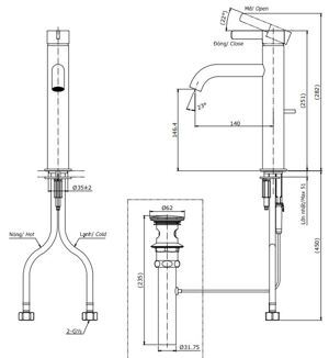 Vòi lavabo nóng lạnh Toto TLG11303V