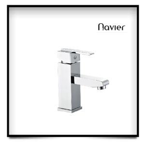 Vòi lavabo nóng lạnh vuông đồng thau xi mạ crome Navier NV-707