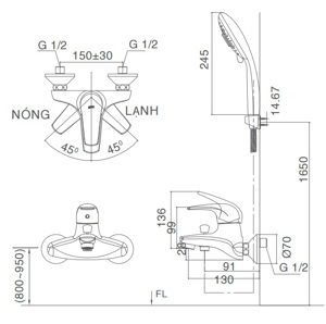 Sen tắm nóng lạnh massage Inax BFV-3003S-1C