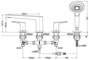 Vòi xả bồn nóng lạnh kèm sen tắm Toto TBG03202B