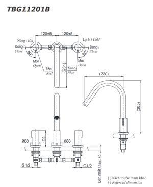 Vòi xả bồn tắm Toto TBG11201B 3 lỗ