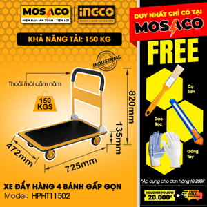 Xe đẩy hàng 4 bánh gấp gọn Ingco HPHT11502, 150kg