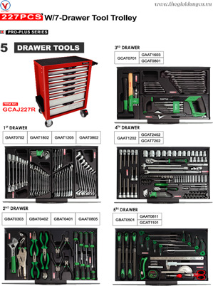 Xe đồ nghề 7 ngăn 227 chi tiết Toptul GCAJ227R