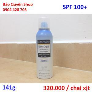 Xịt chống nắng Neutrogena Ultra Sheer Body Mist Sunscreen Boad Spectrum SPF 100+ 141g